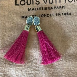 Pink druzy gemstone tassel earrings